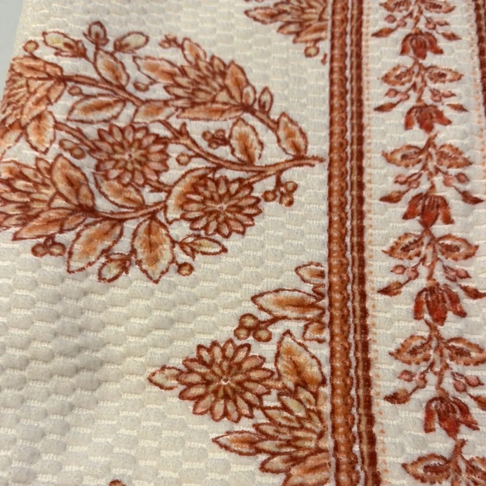 2pc CARO HOME 100% Cotton Printed Velour Bath Towel Set - Coral/Rust/Cream
